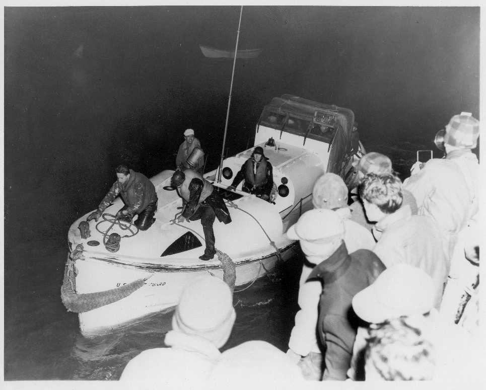 Return of Bernard Webber's overloaded motor lifeboat CG-36500 from his famous 1952 rescue dramatized in the feature film The Finest Hours. (U.S. Coast Guard Collection) Return of Bernard Webber's overloaded motor lifeboat CG-36500 from his famous 1952 rescue dramatized in the feature film The Finest Hours. (U.S. Coast Guard Collection)